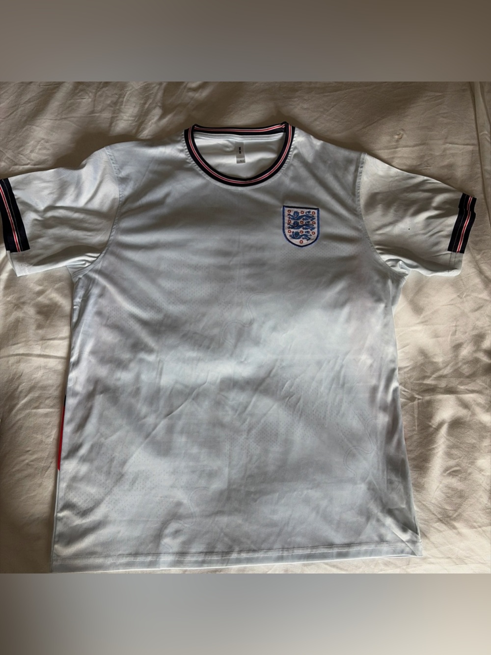 England  White Soccer Jersey kane with Navy & Red Trim . worn once